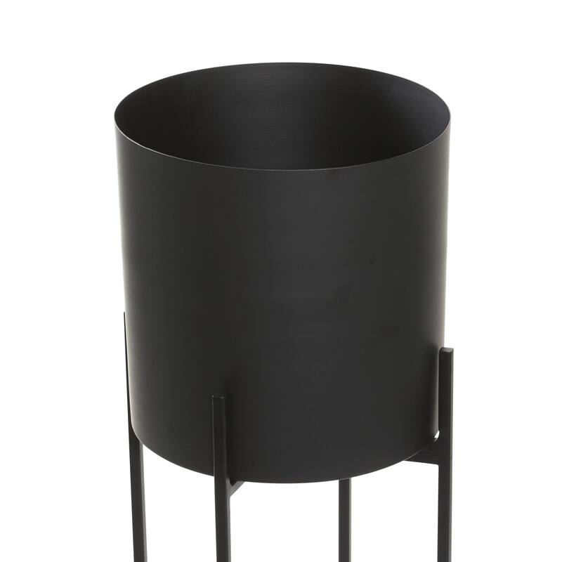 Metal Indoor Outdoor Planter with Lower Shelf and Removable Stand - Set of 2 Black - CosmoLiving by Cosmopolitan