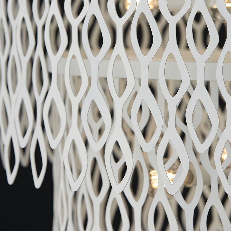 24W x 23.5H Lasercut Metal Pendant in Matte White Modern Motif