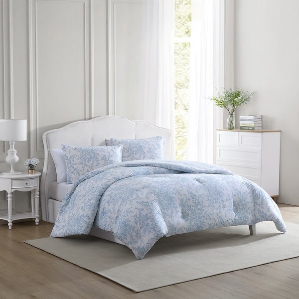 Laura Ashley Bedford Reversible Cotton Blue Comforter Set Bed Bath