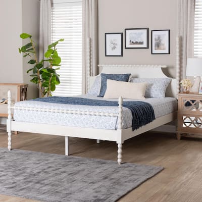 Caliana Bobbin Four-Poster Platform Bed - Wooden Bed Frame with Turned Spindle Posts and Panel Headboard, Vintage-Inspired Style