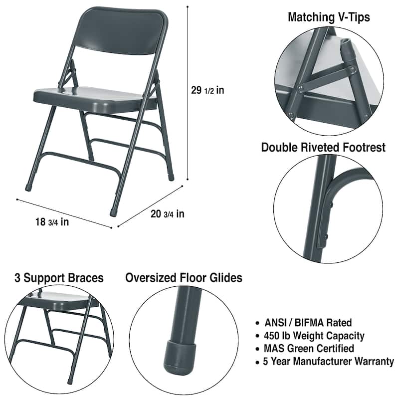 Hampden Furnishings Bernadine Collection All Metal Triple Brace Folding Chair, Pack of 4