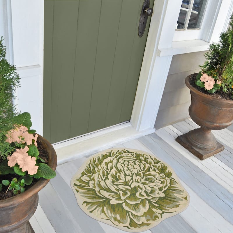 Liora Manne Esencia Peony Indoor/Outdoor Mat Green 3'3"x3'3" - 3'3"x3'3" - Green