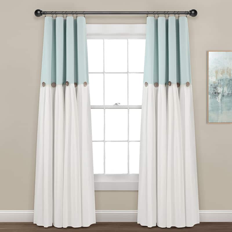 Lush Decor Linen Button 100 Percent Lined Blackout Window Curtain Panel Single - Blue/White - 40X84
