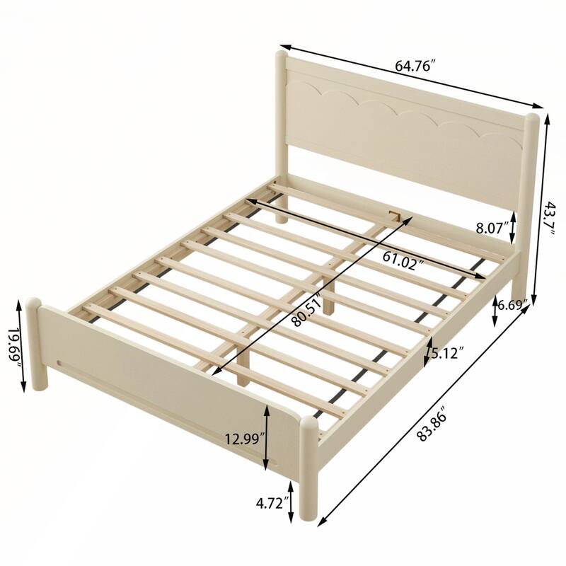 Wood Platform Bed Frame with Headboard and Wooden Slat Support