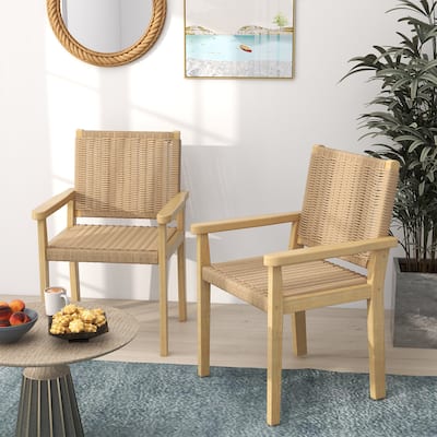 2/4PCS 18'' Dining Stool Backless with Wood Frame Woven Paper Seat