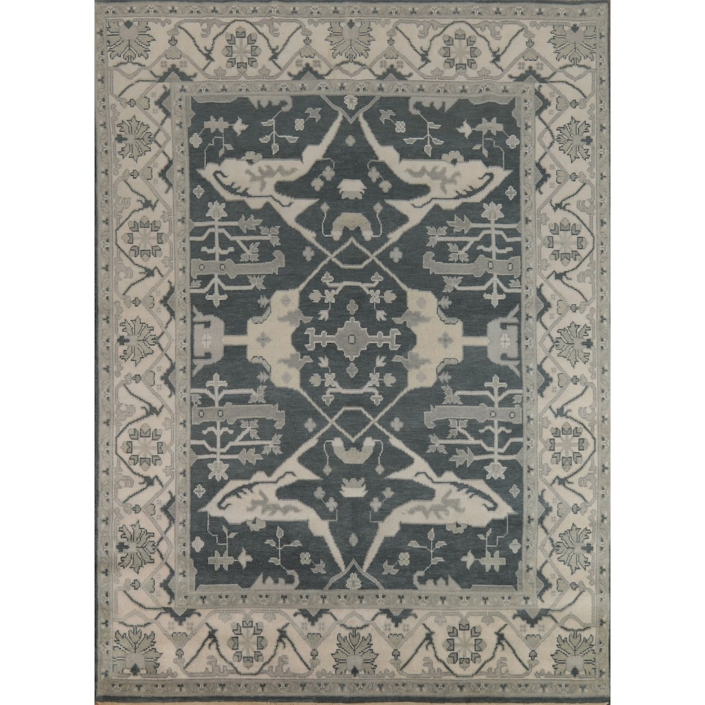 Blue Oushak Indian Area Rug Handmade Wool Carpet - 7'11" x 10'0"
