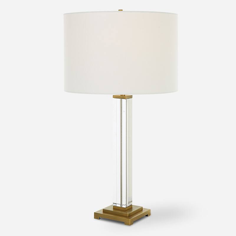 Upscale Square Column Crystal Base Table Lamp - 28" - Clear