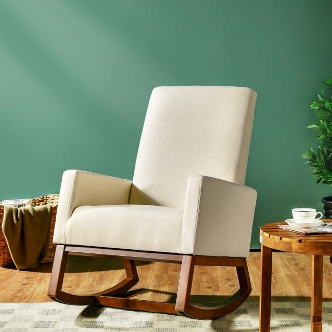 Rocking High Back Upholstered Lounge Armchair with Side Pocket - 31" x 26" x 39" (L x W x H)