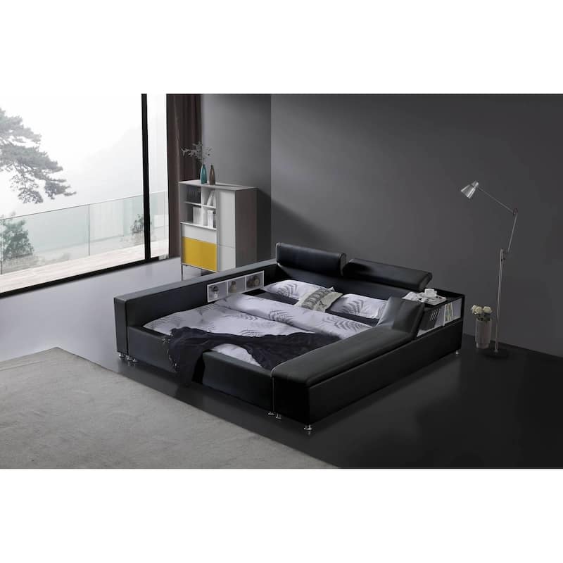 Greatime Modern Faux Leather Oversized Storage Platform Bed - Black - Queen