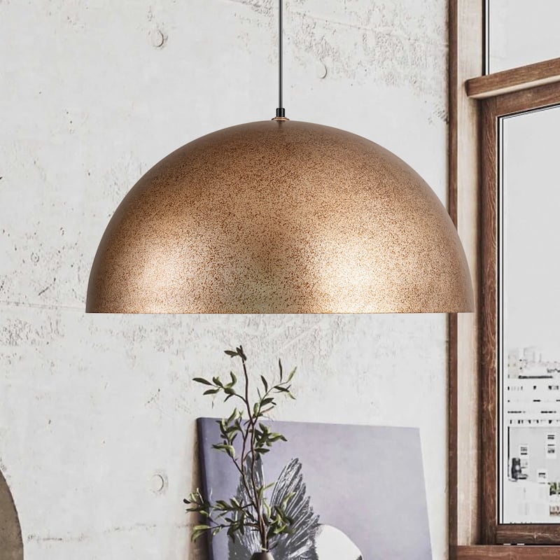 1-Light Mid-Century Modern Industrial Oversized Antique Silver Metal Dome Pendant Light Kitchen Island