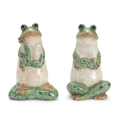 Set of 2 Glazed Ceramic Frog Statues for Garden Decor Indoor Outdoor Spring Yard Accents