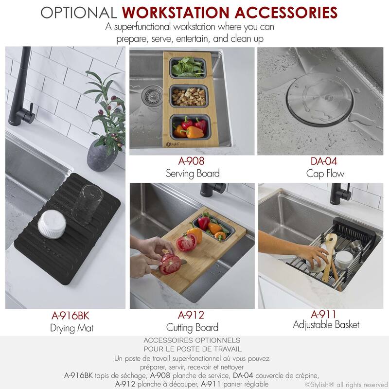 Dual-Mount Stainless Steel Workstation Kitchen Sink built in Accessories