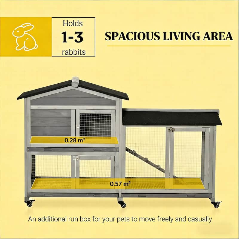 Mobile Pet Hutch,Wooden Rabbit Hutch is designed for convenient cleaning - Black,LIGHT GREY