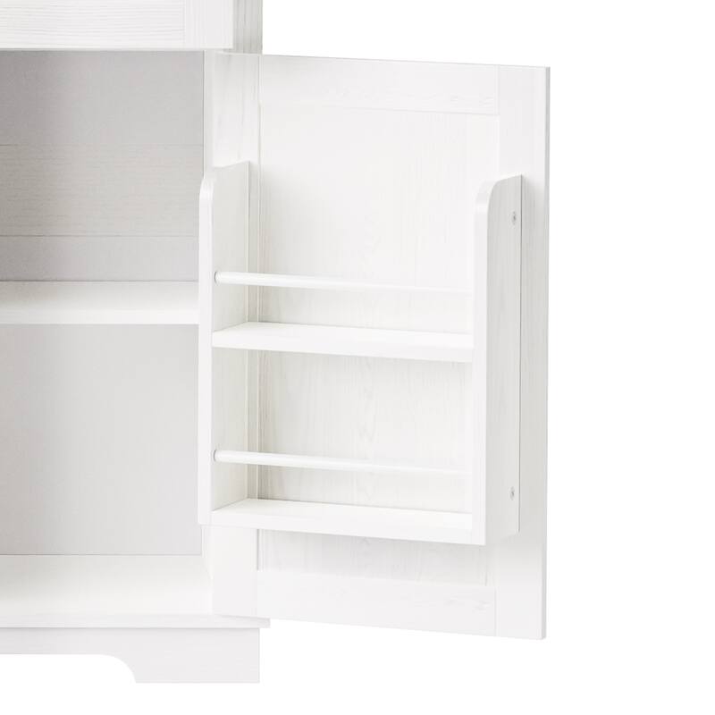 47.25'' Farmhosue Pantry Bar Cabinet in White Oak with Hutch,Power Outlet,Pegboard,Wine & Glasses Rack and 3 Drawers