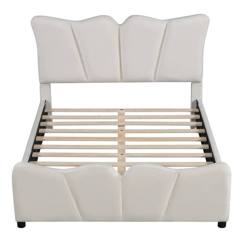 Velvet Upholstered Bed with Distinctive Headboard & Footboard