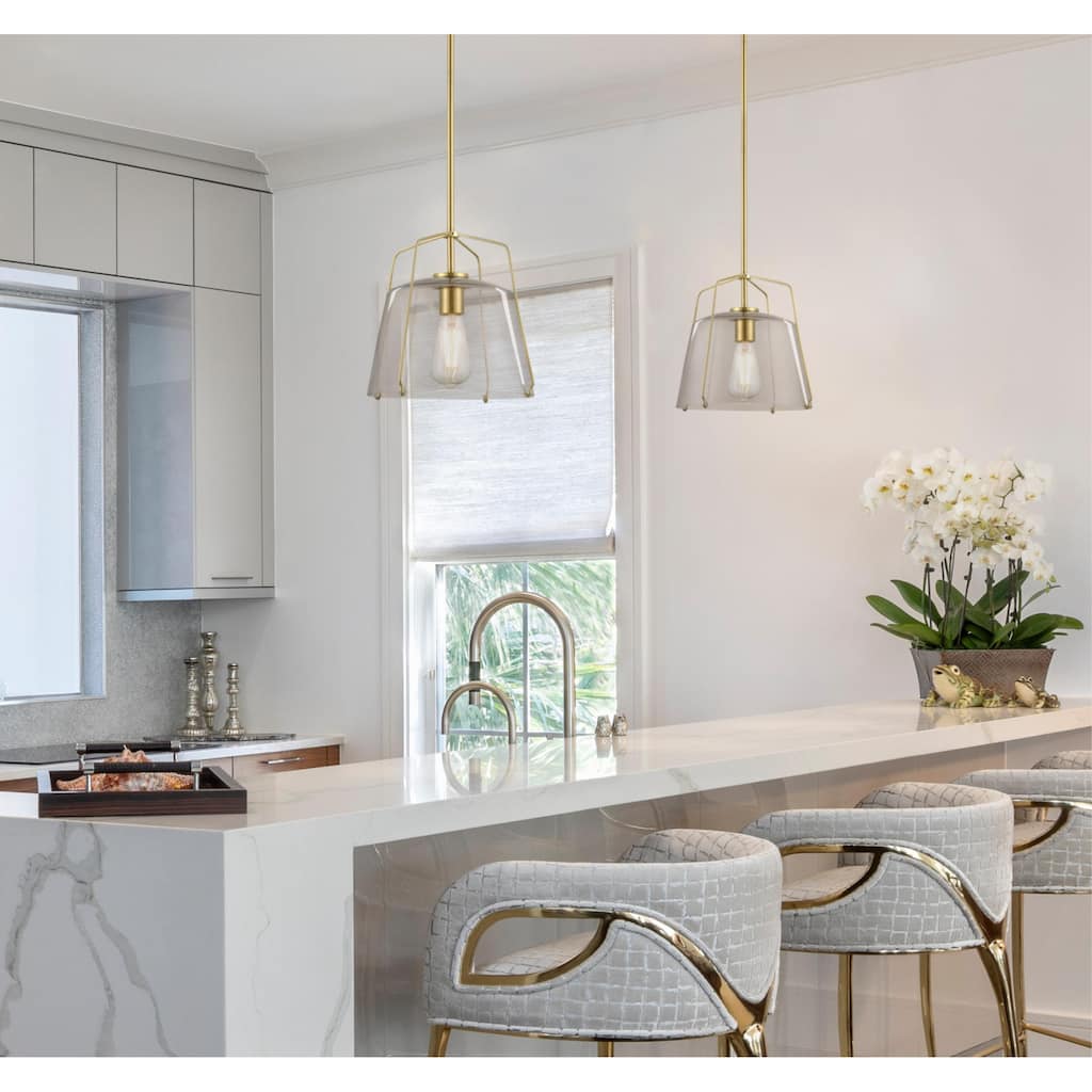 Westinghouse Lighting Hallein One Light Indoor Pendant, Champagne Brass Finish, Smoke Grey Glass - 1-Light