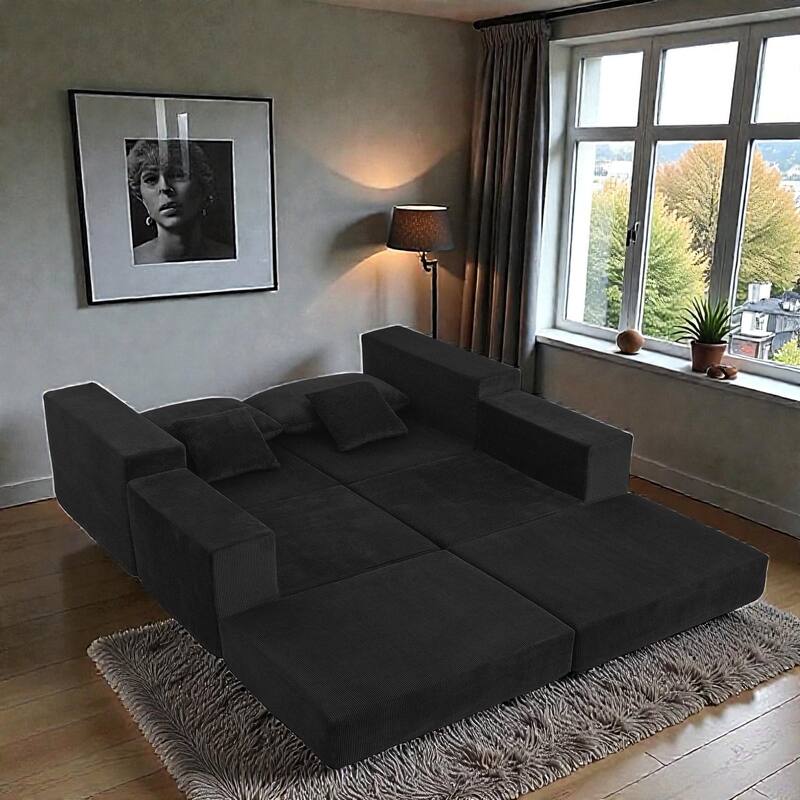 Modular Cloud Sectional Couch, L Shaped Upholstered Sofa with Removable Ottoman and Deep Seat, No Assembly