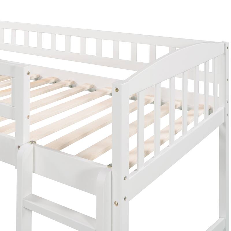 Solid Wood Twin Size Low Loft Bed for Kids/Teens with Slide and Ladder