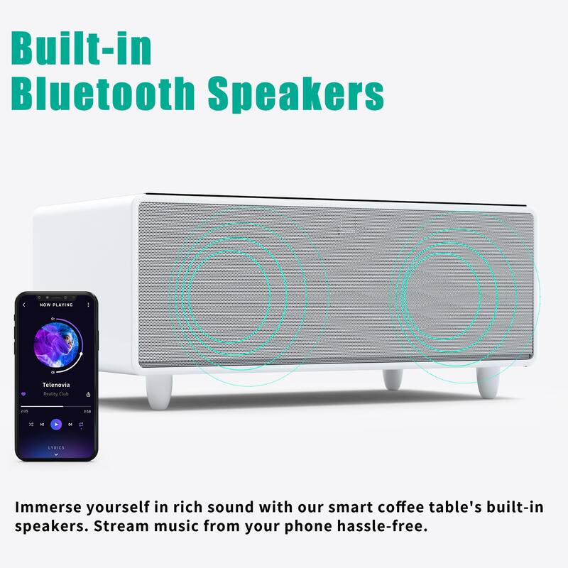 Smart Coffee Table with Built-in Fridge,Bluetooth Speaker,Wireless Charging,Touch Control Panel,USB Interface,Outlet Protection