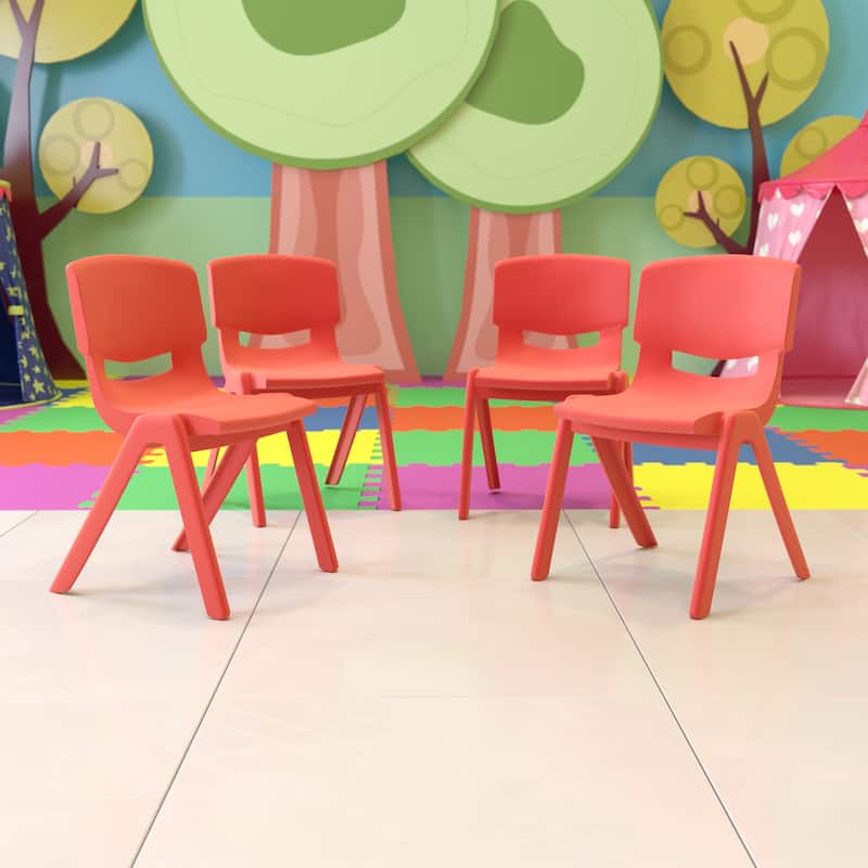 4 Pack Plastic Stack School Chair with 15.5"H Seat, 3rd-7th School Chair - Red