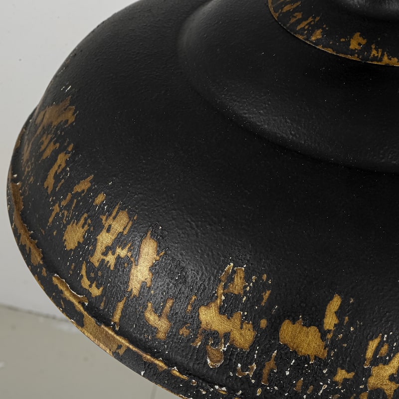 17.7" 1-Light Farmhouse Industrial Black and Gold Distressed Metal Dome Pendant Light with Adjustable Chain