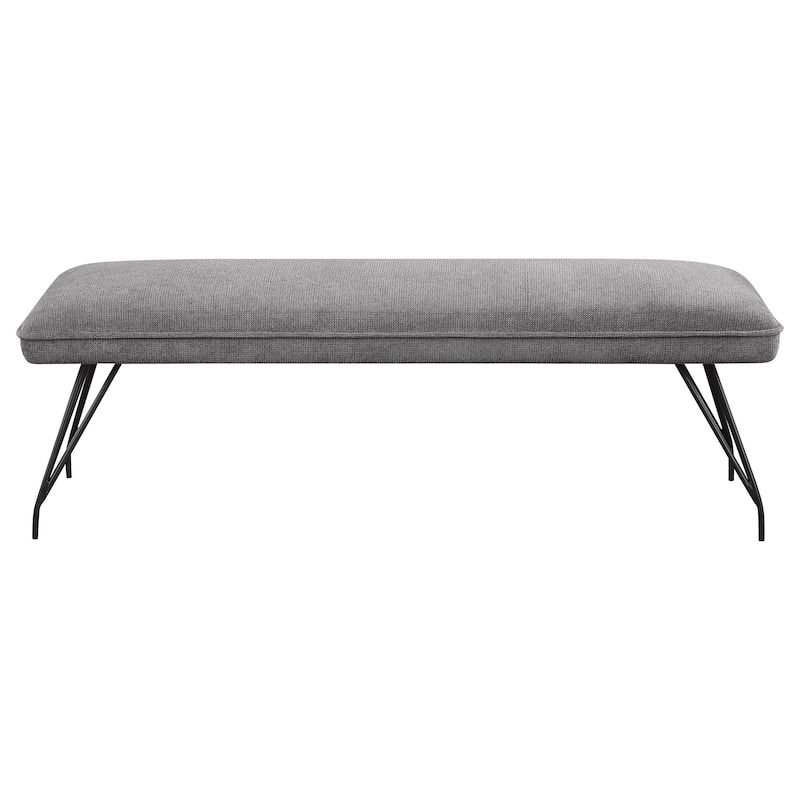 Donne Dining Bench Gray Fabric and Foam Cushion, Metal Legs, 58 Inch
