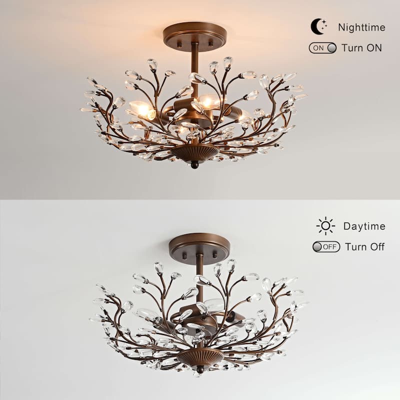 Flavia 4-light Crystal Beaded 9-Branch Semi-Flush Mount - 18 inches in diameter x 12 inches H