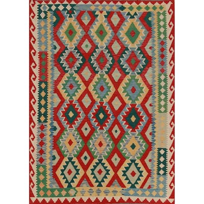 Hand Woven Oriental 100% Wool Carpet Southwestern Geometric Multi-Colored Kilim Area Rug - 8' 0'' X 5' 10''