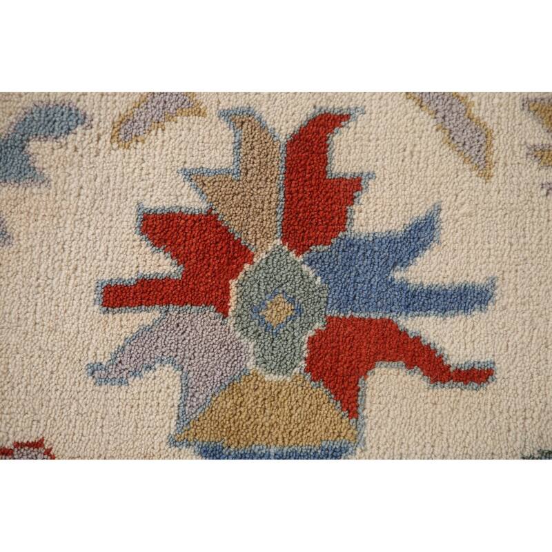 Light Blue Oushak Area Rug Hand-Knotted Floral Wool Carpet - 8'11"x 11'8"