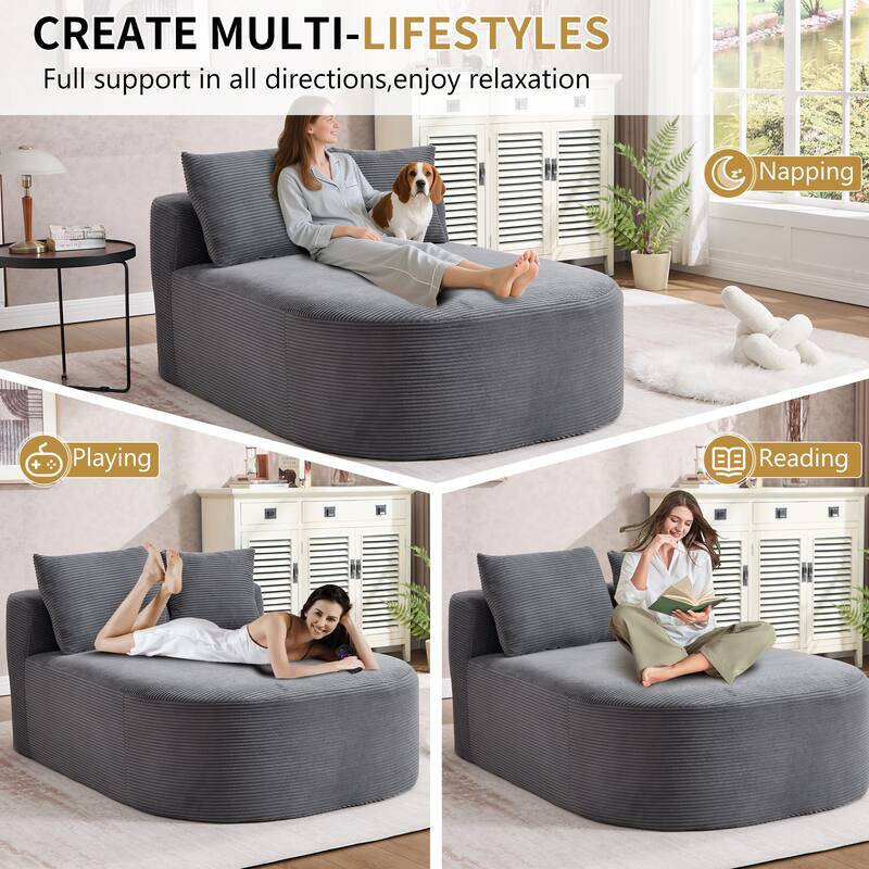 Roomfitters 67.5" Extra-Wide Chaise Lounge, Corduroy Boneless Sleeper Sofa with 46" Seat