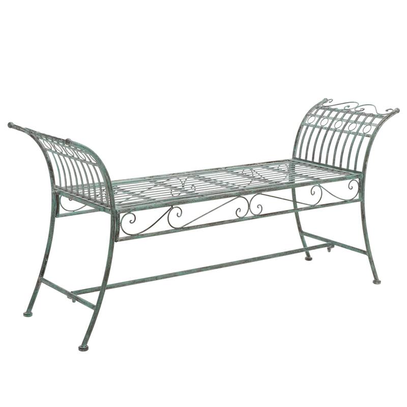 SAFAVIEH Outdoor Aniyah Victorian Iron Bench - 56Wx16Dx27H