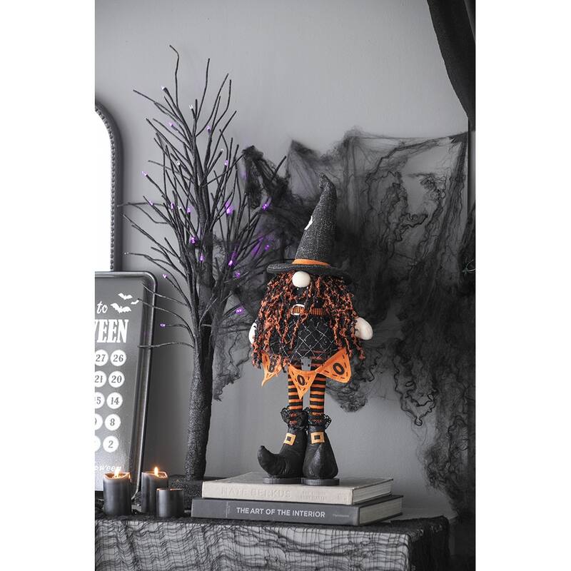 8.3x5x24" Fabric Standing Gnome W/Orange Banner & Spring Body, for Halloween Decor
