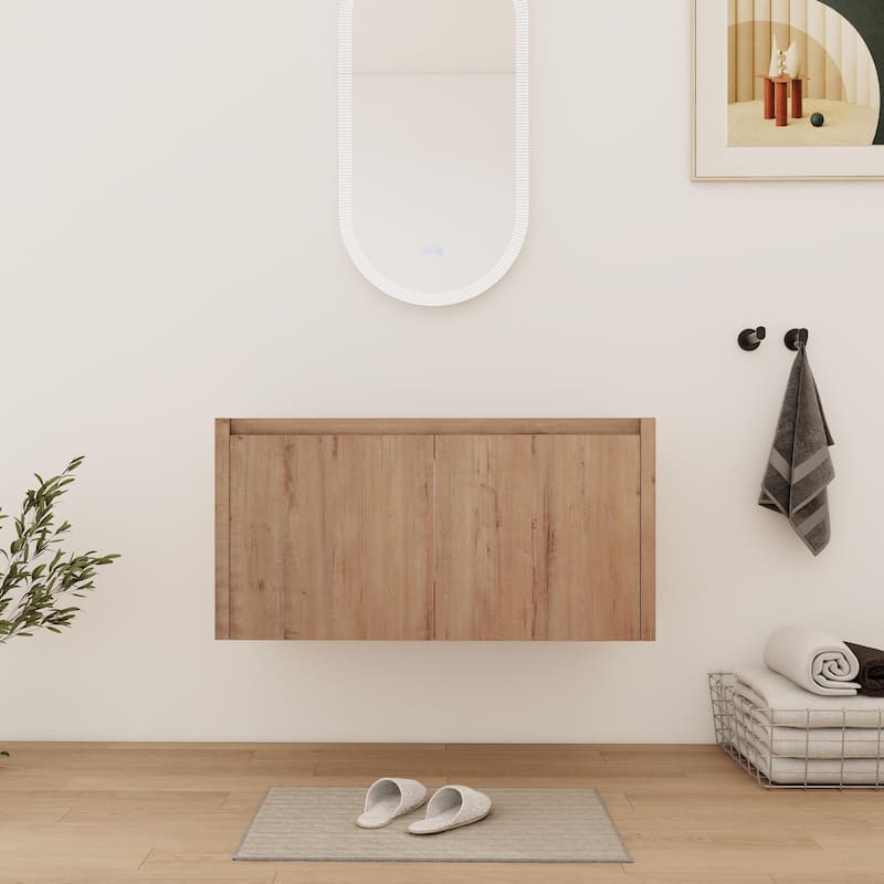 24/30/36/48/60 Inch Floating Bathroom Vanity Cabinet with Soft Close Door (Without Sink) - Imitative Oak - 36''W