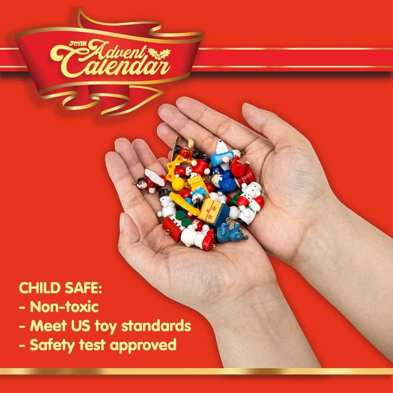 Joyfy 24 Days Countdown Advent Calendar, Tabletop Wooden Christmas Tree and 28 Ornaments - Multicolor