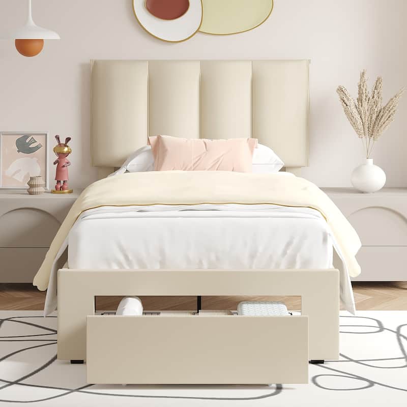 Javlergo Bed Frame with Storage Drawers, Upholstered Platform Bed Frame with Adjustable Headboard