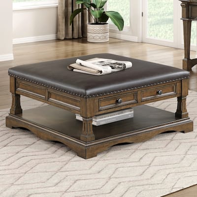 Dionne Rectangular Wood and Faux Leather Cocktail Table