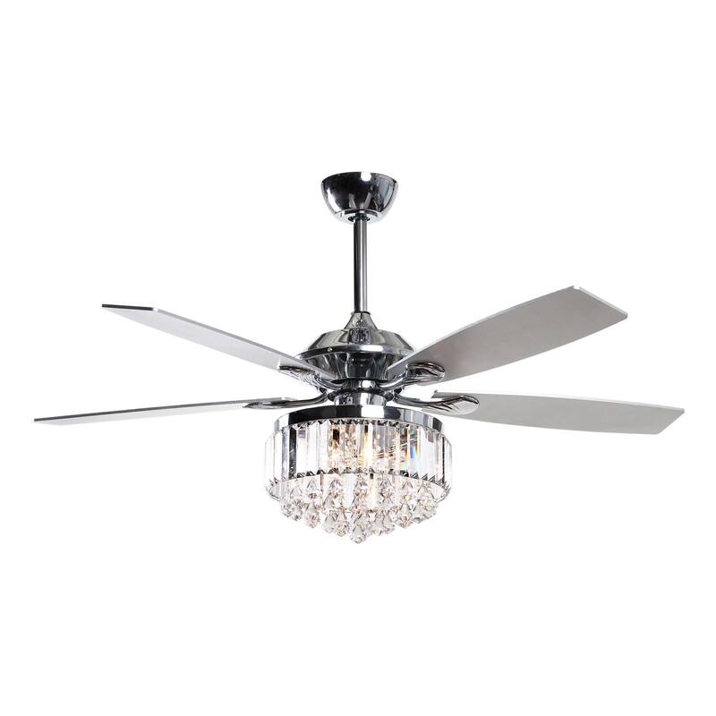 Modern Chrome 5-Blades Crystal Chandelier Ceiling Fan with Remote - 52 Inches