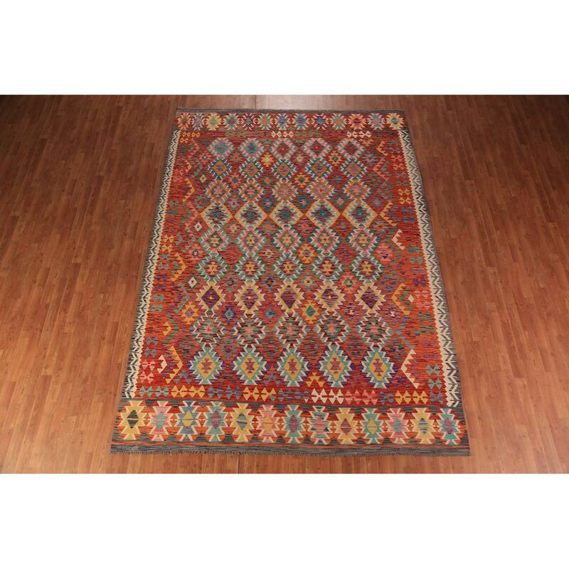 Kilim Oriental Area Rug Flatweave Tribal Living Room Wool Carpet - 8'2"x 11'6"