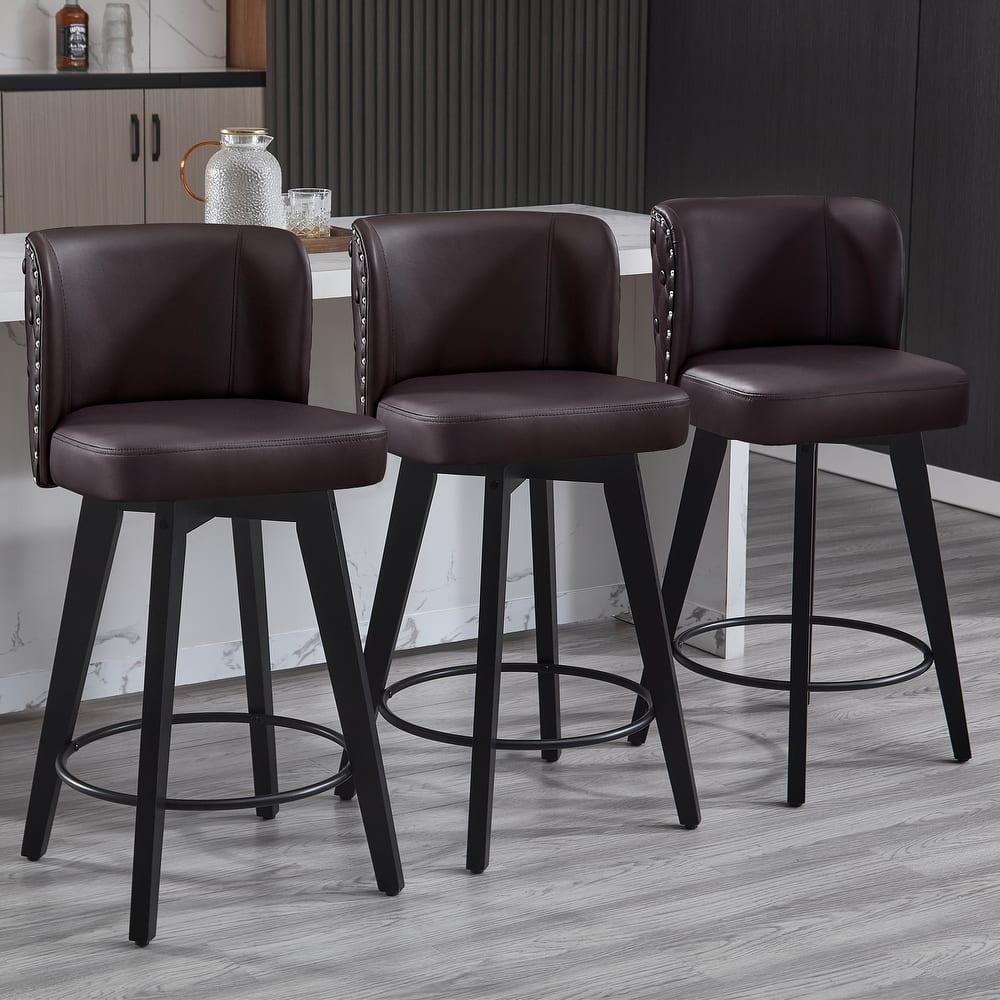 27.5" Faux Leather Upholstered Swivel Counter Height Bar Stools