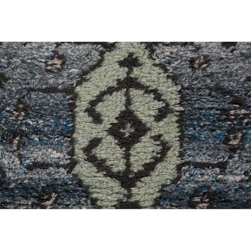 Geometric Plush Moroccan Shaggy Rug Hand-Knotted Wool Carpet - 4'11" x 8'3"