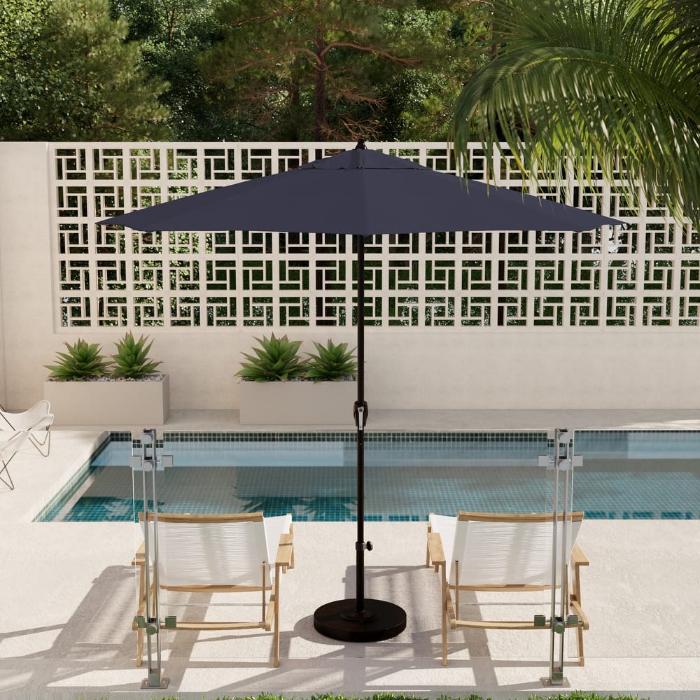 California Umbrella 9' Rd. Crank Lift Auto Tilt 8 Rib Aluminum Patio Umbrella, Bronze Finish, Sunbrella Spectrum Cilantro Fabric