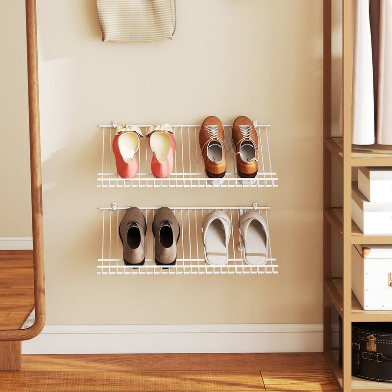 Gymax Set of 2 Metal Wire Shelving Unit Sloping Shoe Racks w/