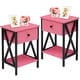 preview thumbnail 1 of 6, VECELO Mid Century Modern Nightstand with Storage Shelves, Set of 2 Nightstands, End Table/Side Table Pink