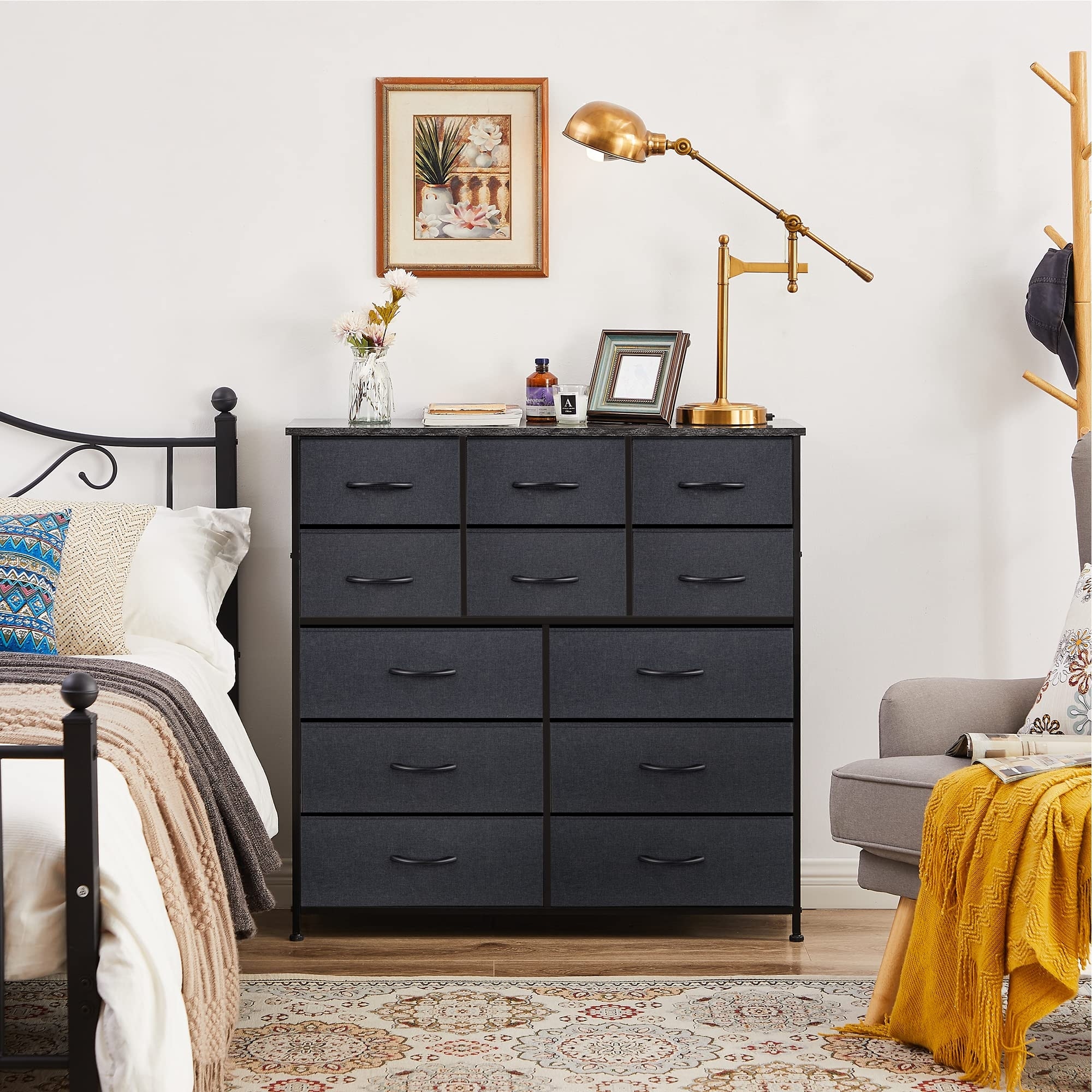 Dresser for Bedroom Fabric Storage Tower 12 Drawer Black Dresser with Wood  Top Sturdy Steel Frame Storage Organizer Unit - Bed Bath & Beyond - 38202135