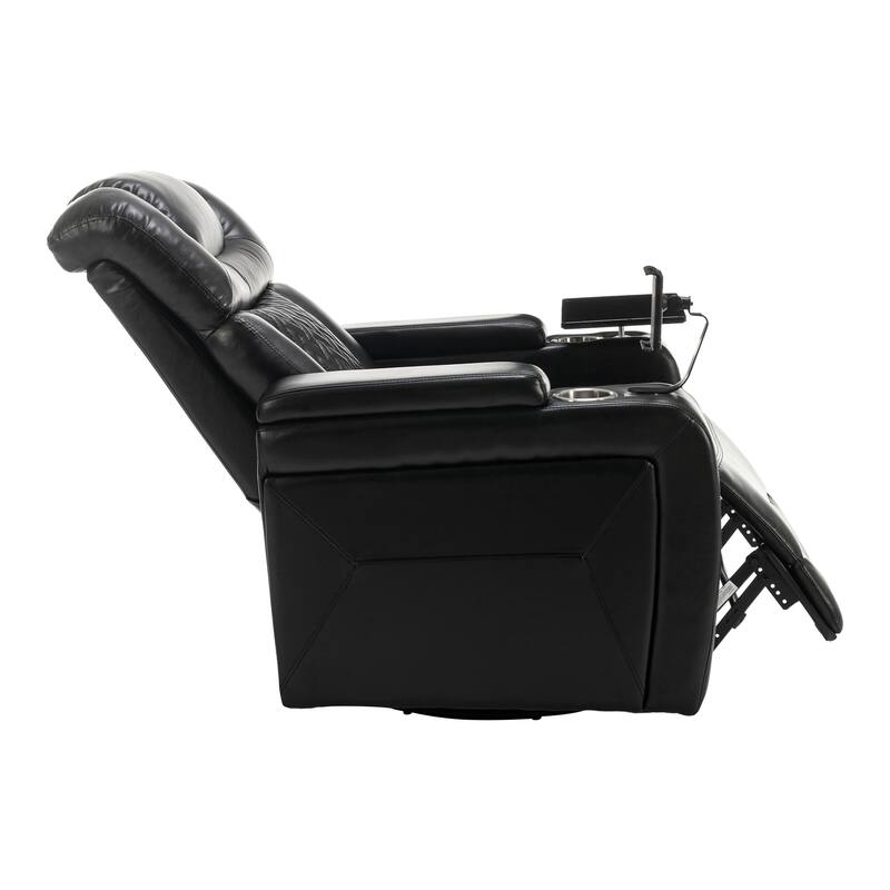 270° Swivel PU Leather Power Recliner with Phone Holder, Cup Holder, USB Port Home Theater Recliner for Living Room