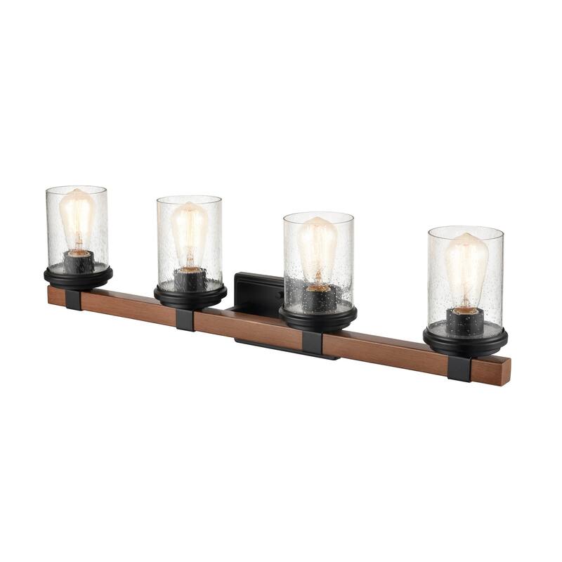 Millennium Lighting Taos 4 Bathroom Vanity Light in Matte Black/Wood Grain with Seeded Glass shades