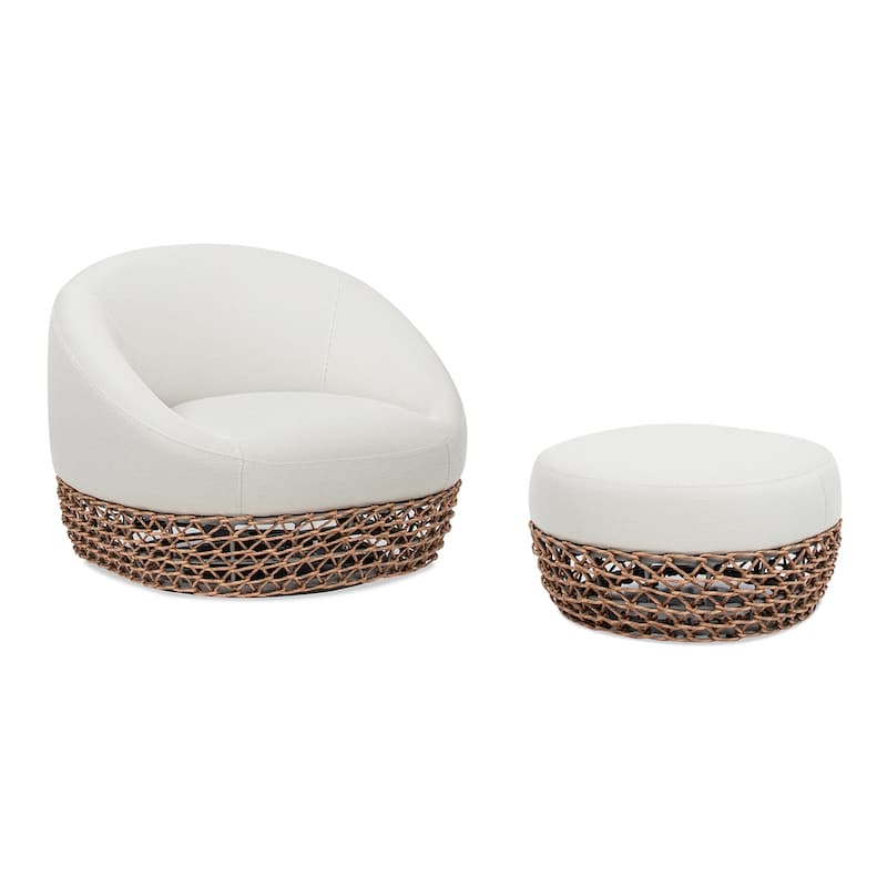 Willow 35.5" Woven Patio Outdoor Armchair with Ottoman