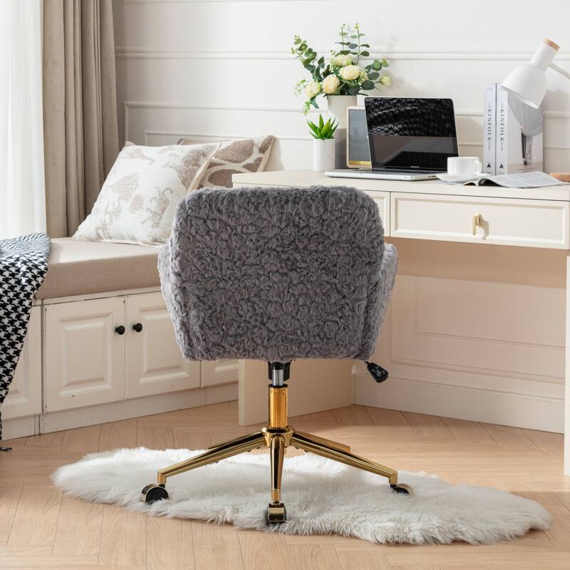 Office Chair with Golden Metal Base, Adjustable Swivel Desk Chair, Reclining Vanity Chair for Home Office or Bedroom