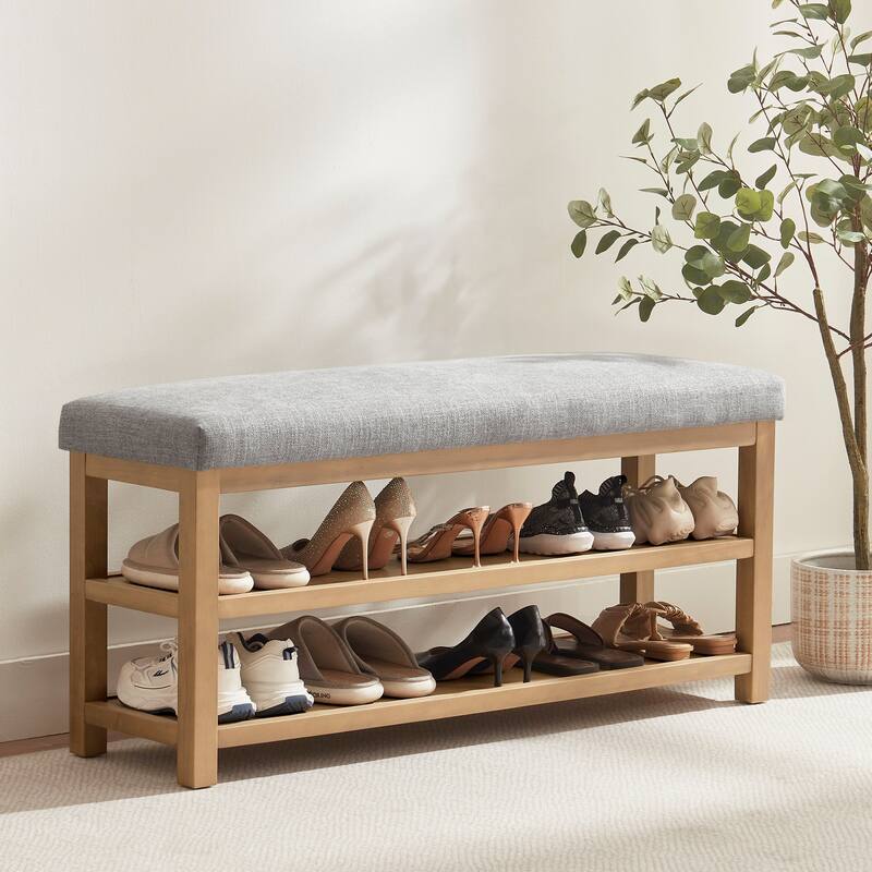 HUIMO Multi-Functional Solid Wood Bench with Storage Shelves 46in