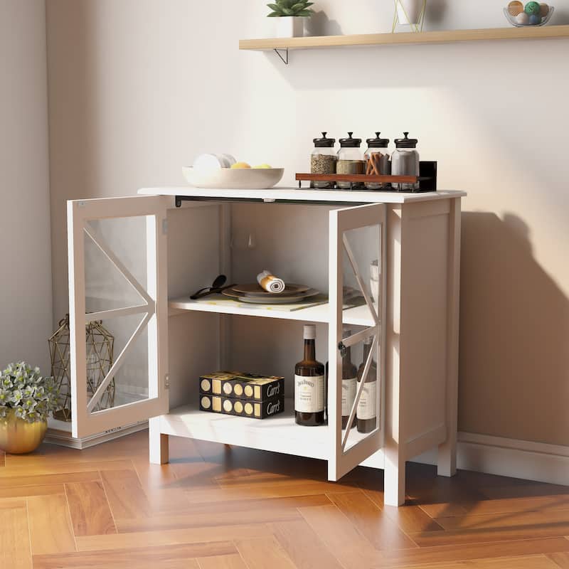 Modern Storage Cabinet with Two Glass Doors and Shelf for Dinning Room, Living Room